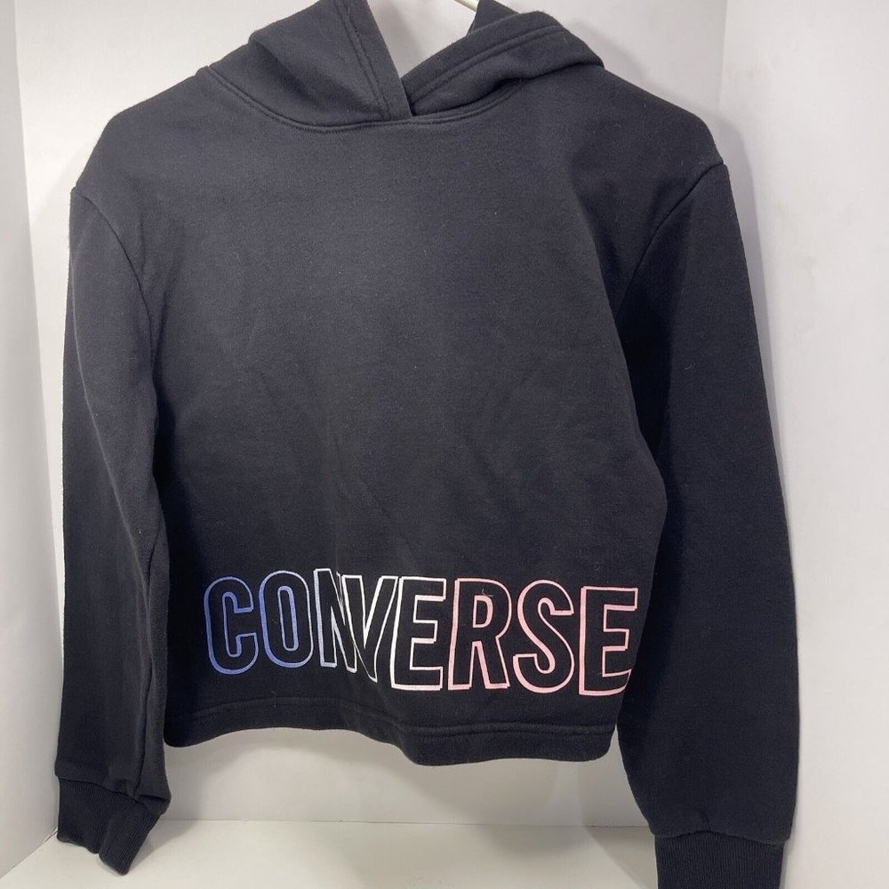 Converse Crop Hoodie Girls XLarge 13-15 Youth Sweatshirt Black Rainbow Colorful